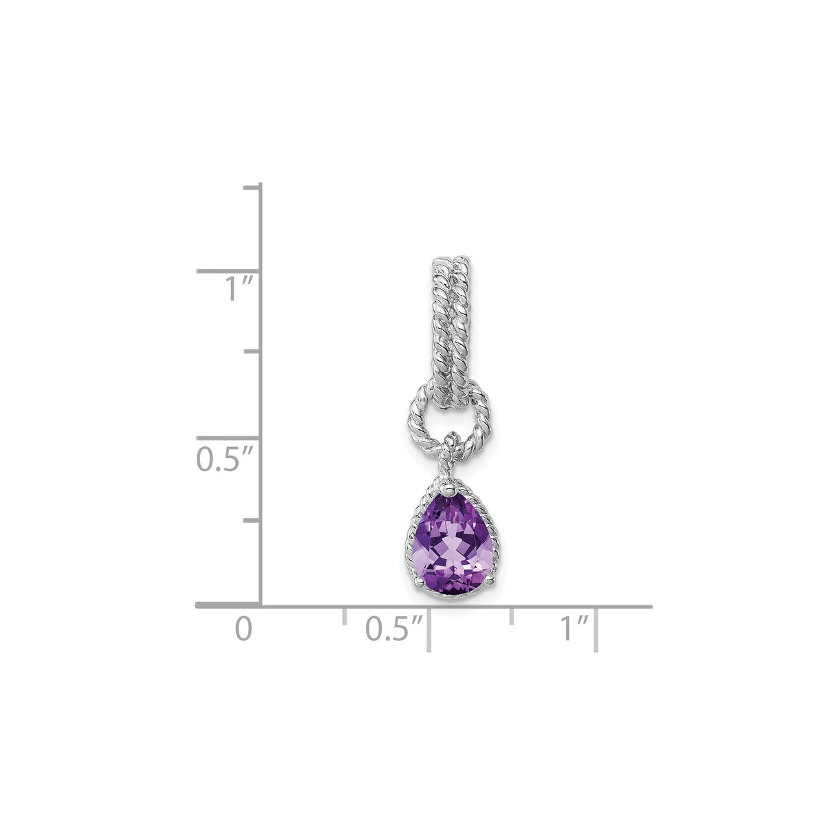 Sterling Silver Teardrop Pendant with Amethyst, Twisted Rope Design, February Birthstone Jewelry