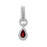 Sterling Silver Teardrop Pendant with Garnet, Twisted Rope Edge Design
