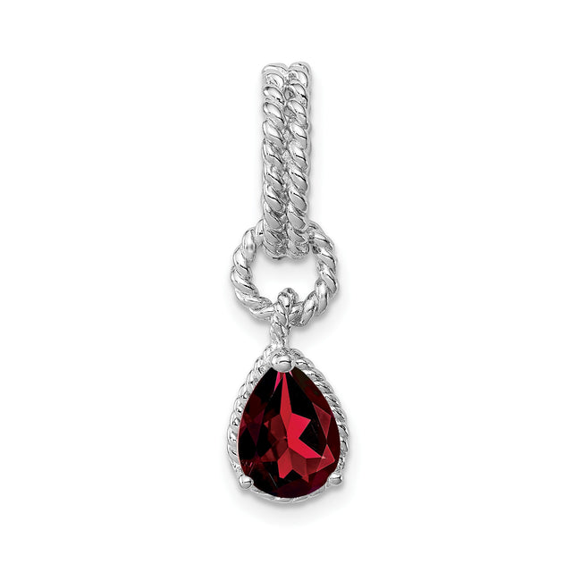 Sterling Silver Teardrop Pendant with Garnet, Twisted Rope Edge Design
