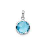 Sterling Silver Pendant with Swiss Blue Topaz, Round Bezel-Set Minimalist Design for Women