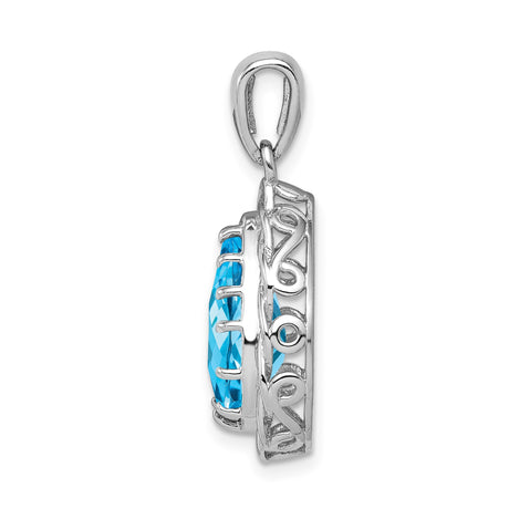 Sterling Silver Celtic Teardrop Pendant with Swiss Blue Topaz and Knotwork Design