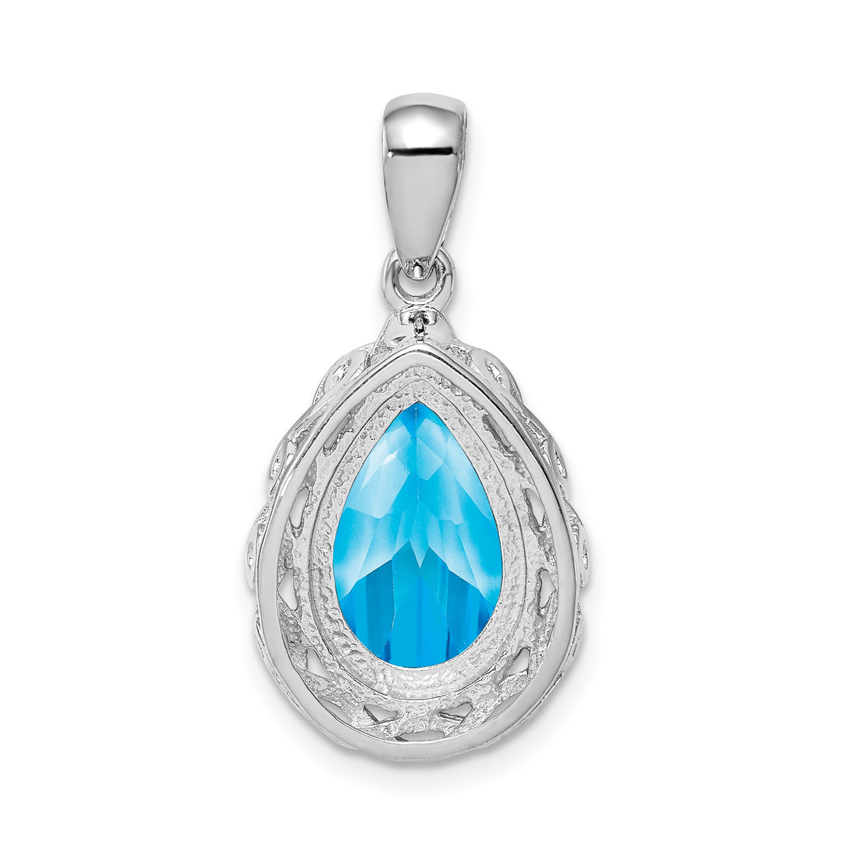 Sterling Silver Celtic Teardrop Pendant with Swiss Blue Topaz and Knotwork Design
