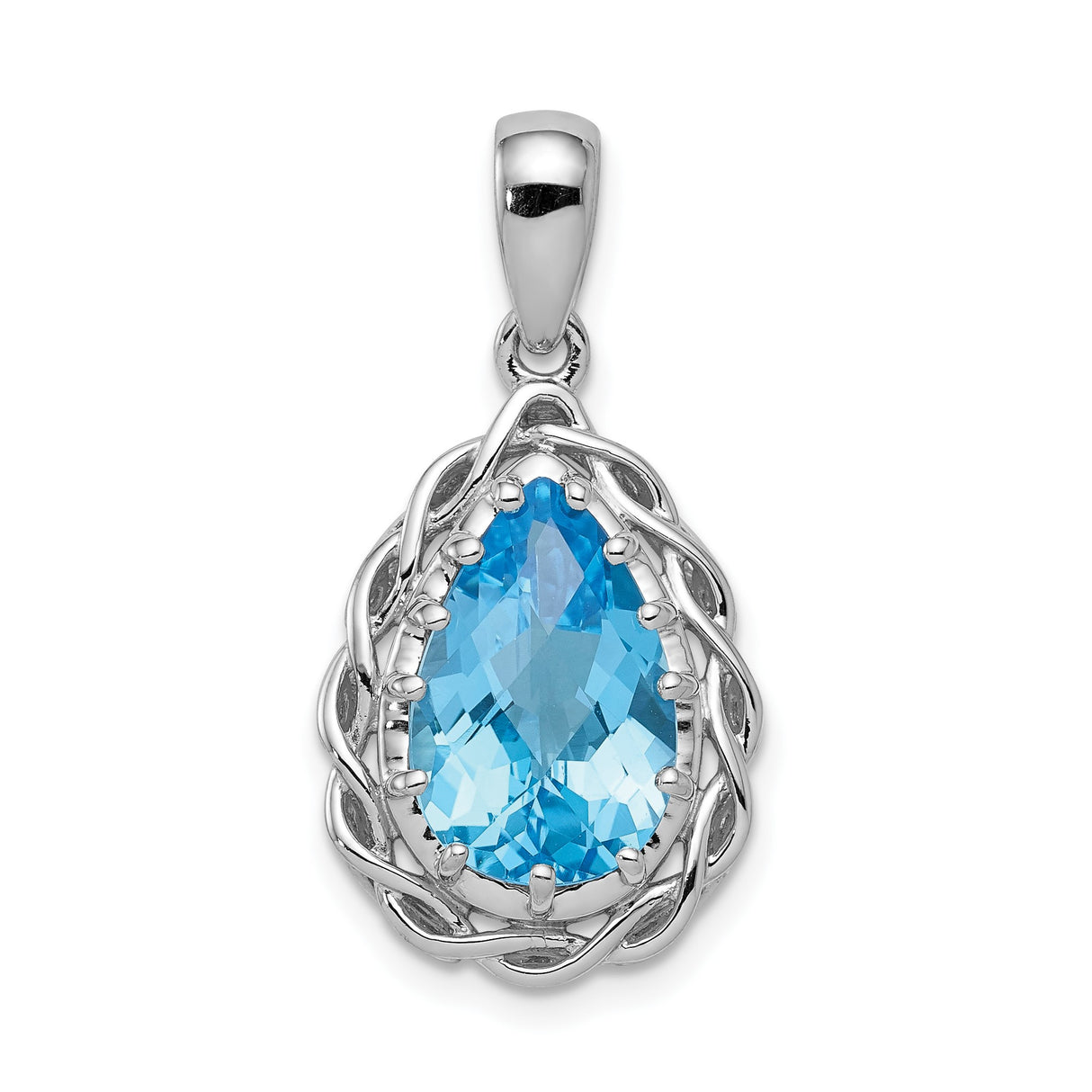 Sterling Silver Celtic Teardrop Pendant with Swiss Blue Topaz and Knotwork Design