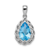 Sterling Silver Celtic Teardrop Pendant with Swiss Blue Topaz and Knotwork Design