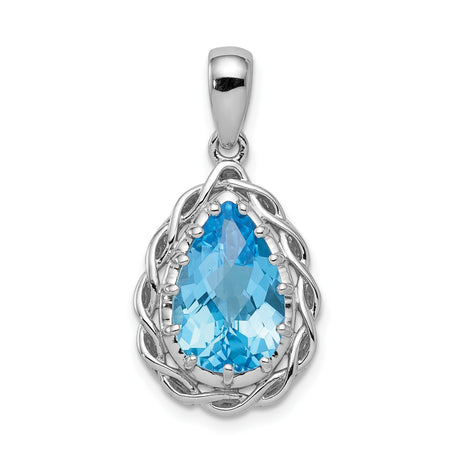 Sterling Silver Celtic Teardrop Pendant with Swiss Blue Topaz and Knotwork Design