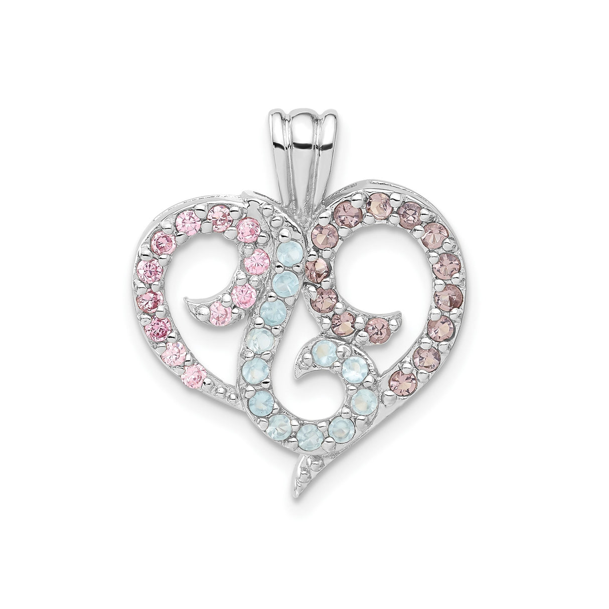 Sterling Silver Heart Pendant with Cubic Zirconia, Swirling Filigree and Intertwined Design