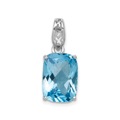 Sterling Silver Pendant with Swiss Blue Topaz, Ornate Bail and Cross Engraving