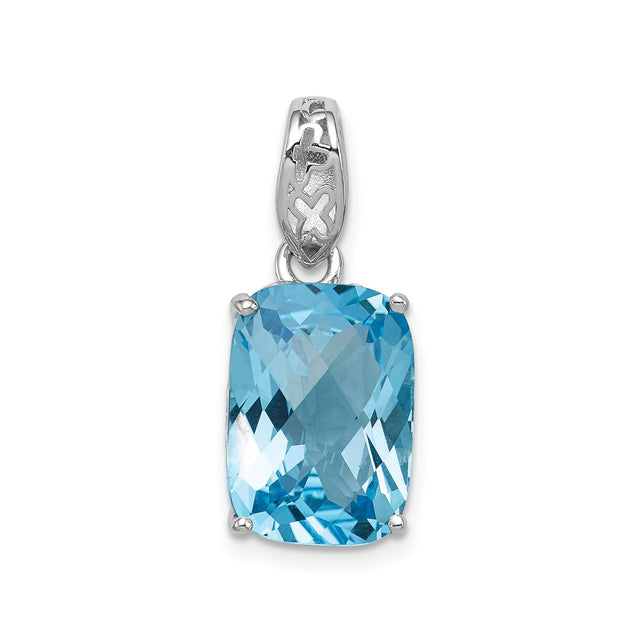 Sterling Silver Pendant with Swiss Blue Topaz, Ornate Bail and Cross Engraving