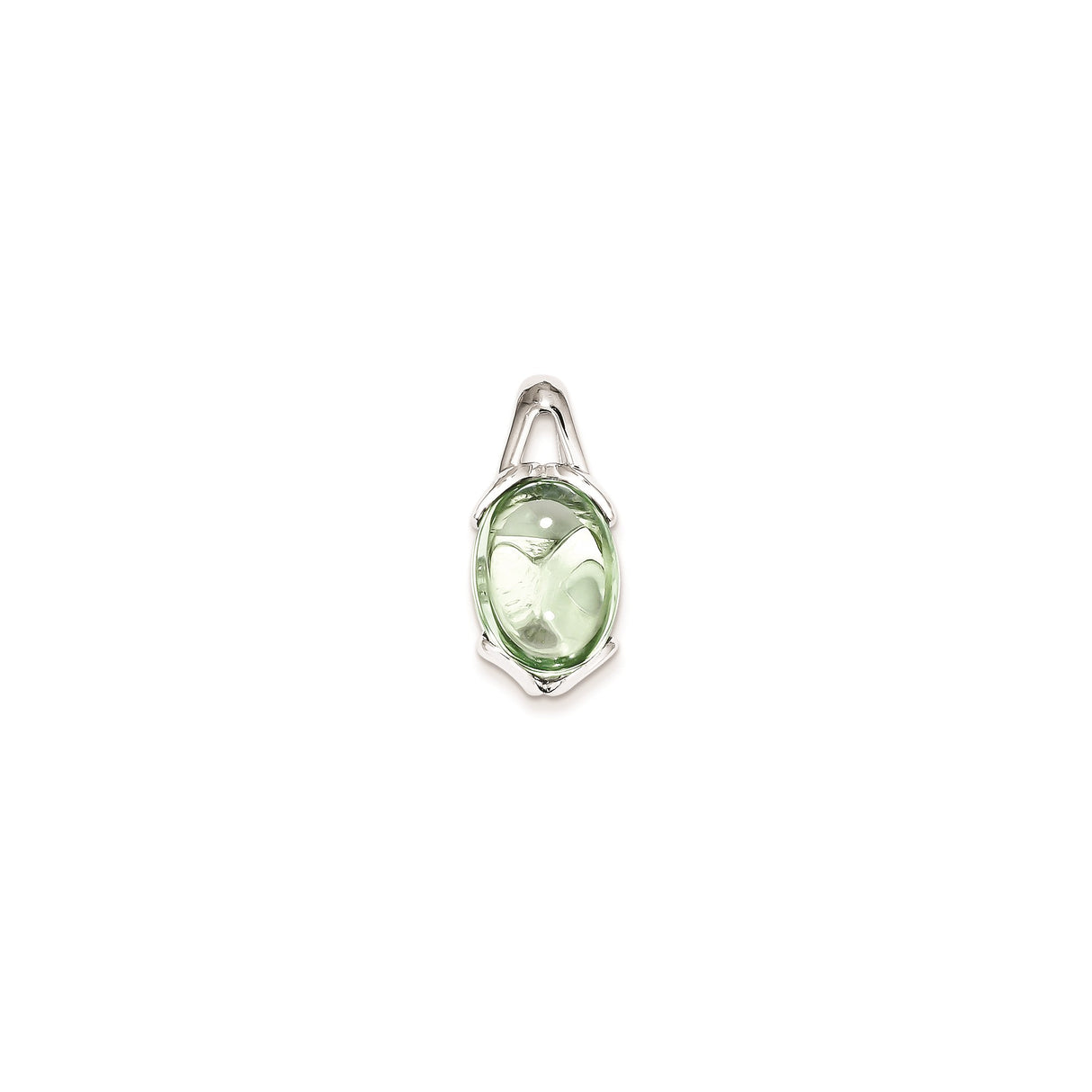 Sterling Silver Pendant with Prasiolite, Oval Cabochon Design, Modern Minimalist Jewelry