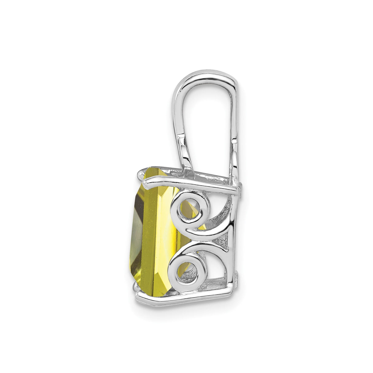 Sterling Silver Pendant with Lemon Quartz, Square-Cut, Scroll Bail, Minimalist Style