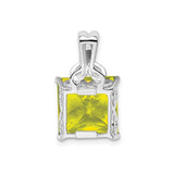 Sterling Silver Pendant with Lemon Quartz, Square-Cut, Scroll Bail, Minimalist Style