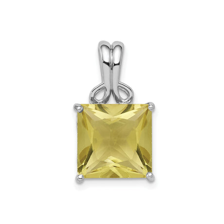 Sterling Silver Pendant with Lemon Quartz, Square-Cut, Scroll Bail, Minimalist Style