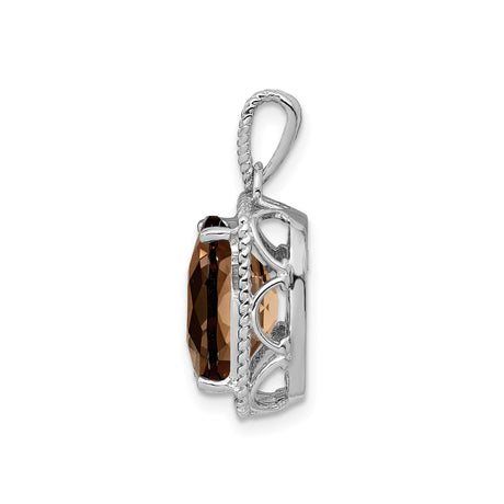 Sterling Silver Pendant with Cushion Cut Smoky Quartz, Rope Edge, Vintage Style