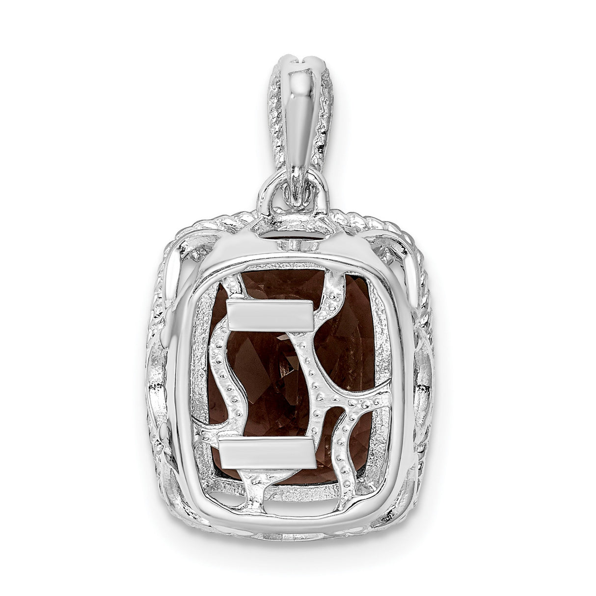 Sterling Silver Pendant with Cushion Cut Smoky Quartz, Rope Edge, Vintage Style