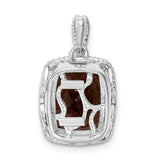 Sterling Silver Pendant with Cushion Cut Smoky Quartz, Rope Edge, Vintage Style