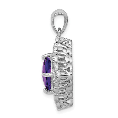 Sterling Silver Pendant with Cushion Cut Amethyst and Diamond, Vintage Filigree Style for Women