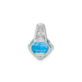 Sterling Silver Floral Pendant with Cushion Cut Swiss Blue Topaz and Filigree Bail