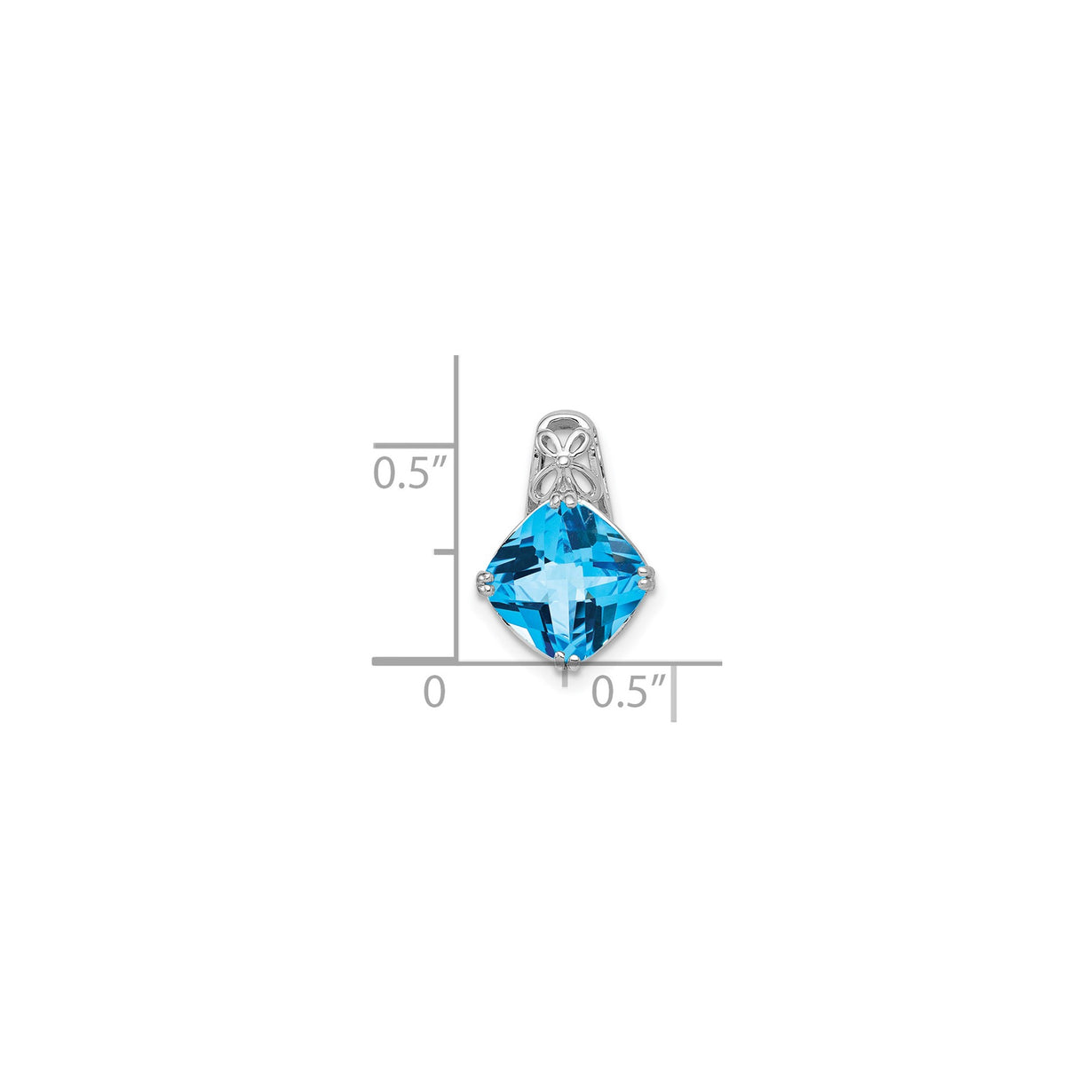 Sterling Silver Floral Pendant with Cushion Cut Swiss Blue Topaz and Filigree Bail