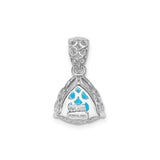 Sterling Silver Pendant with Trillion Cut Swiss Blue Topaz, Decorative Bail and Circular Detail