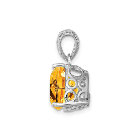 Sterling Silver Pendant with Trillion Cut Citrine and Ornate Openwork Bail