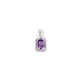 Sterling Silver Pendant with Emerald Cut Amethyst, Decorative Bezel Setting, February Birthstone