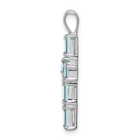 Sterling Silver Cross Pendant with Aquamarine, Polished Finish and Minimalist Design