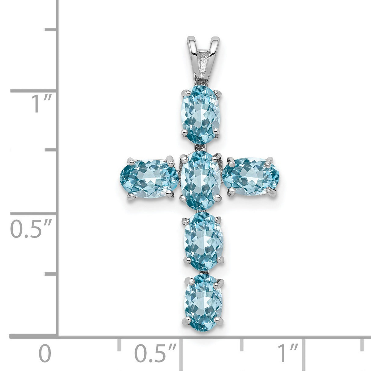Blue Topaz Cross 28x20mm 1.66ct Charm Pendant in Real 925 Sterling Silver