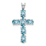 Blue Topaz Cross 28x20mm 1.66ct Charm Pendant in Real 925 Sterling Silver