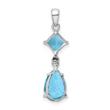 Sterling Silver Pendant with Sky Blue Topaz Square and Pear Shaped Gemstones
