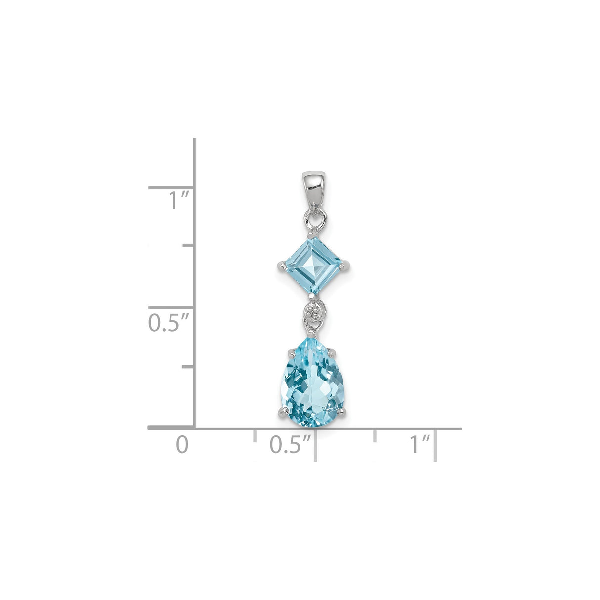 Sterling Silver Pendant with Sky Blue Topaz Square and Pear Shaped Gemstones