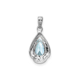 Sterling Silver Pendant with Pear-Shaped Aquamarine and Diamond Accents, Teardrop Design for Women