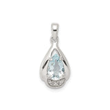 Sterling Silver Pendant with Pear-Shaped Aquamarine and Diamond Accents, Teardrop Design for Women