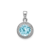 Sterling Silver Pendant with Swiss Blue Topaz and Diamond Accents, Minimalist Birthstone Jewelry