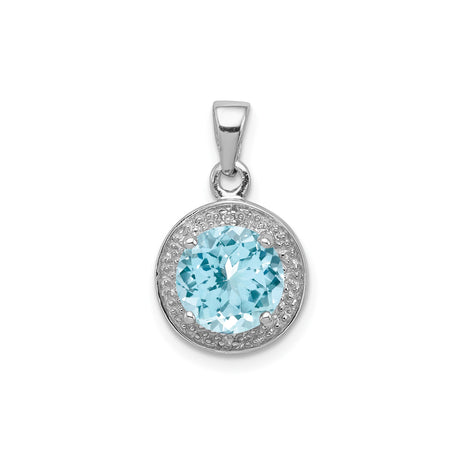 Sterling Silver Pendant with Swiss Blue Topaz and Diamond Accents, Minimalist Birthstone Jewelry