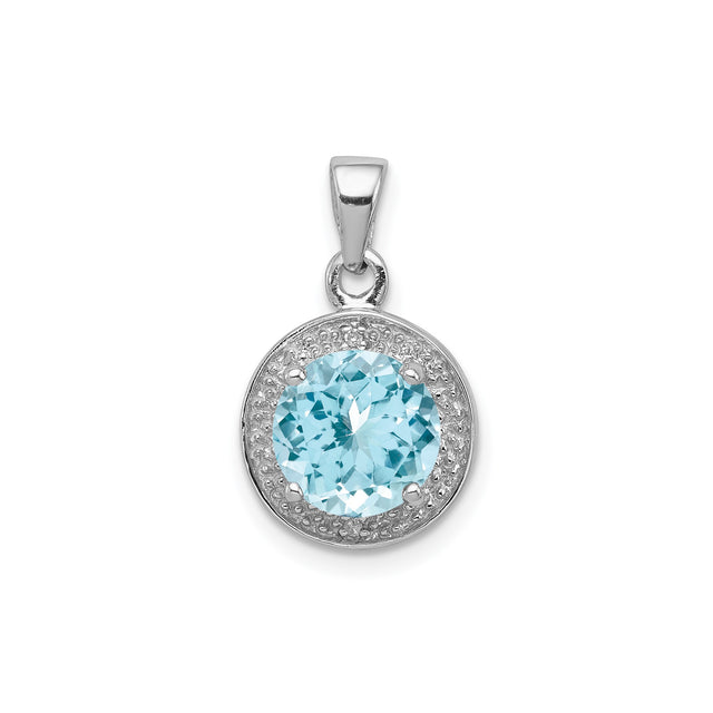 Sterling Silver Pendant with Swiss Blue Topaz and Diamond Accents, Minimalist Birthstone Jewelry