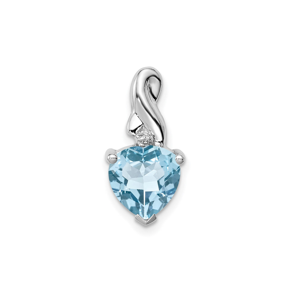Sterling Silver Heart Shaped Blue Topaz Pendant with Diamond Accent and Swirl Bale Design