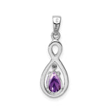 Sterling Silver Infinity Pendant with Pear-Shaped Amethyst and Diamond Accent