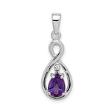 Sterling Silver Infinity Pendant with Pear-Shaped Amethyst and Diamond Accent