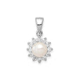 Sterling Silver Pendant with White Pearl and Cubic Zirconia Halo in Floral Sunburst Design