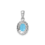 Sterling Silver Pendant with Sky Blue Topaz and Diamond in Scalloped Halo Setting