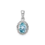 Sterling Silver Pendant with Sky Blue Topaz and Diamond in Scalloped Halo Setting