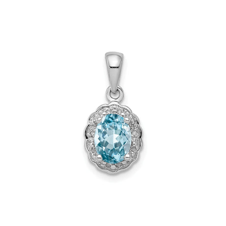 Sterling Silver Pendant with Sky Blue Topaz and Diamond in Scalloped Halo Setting