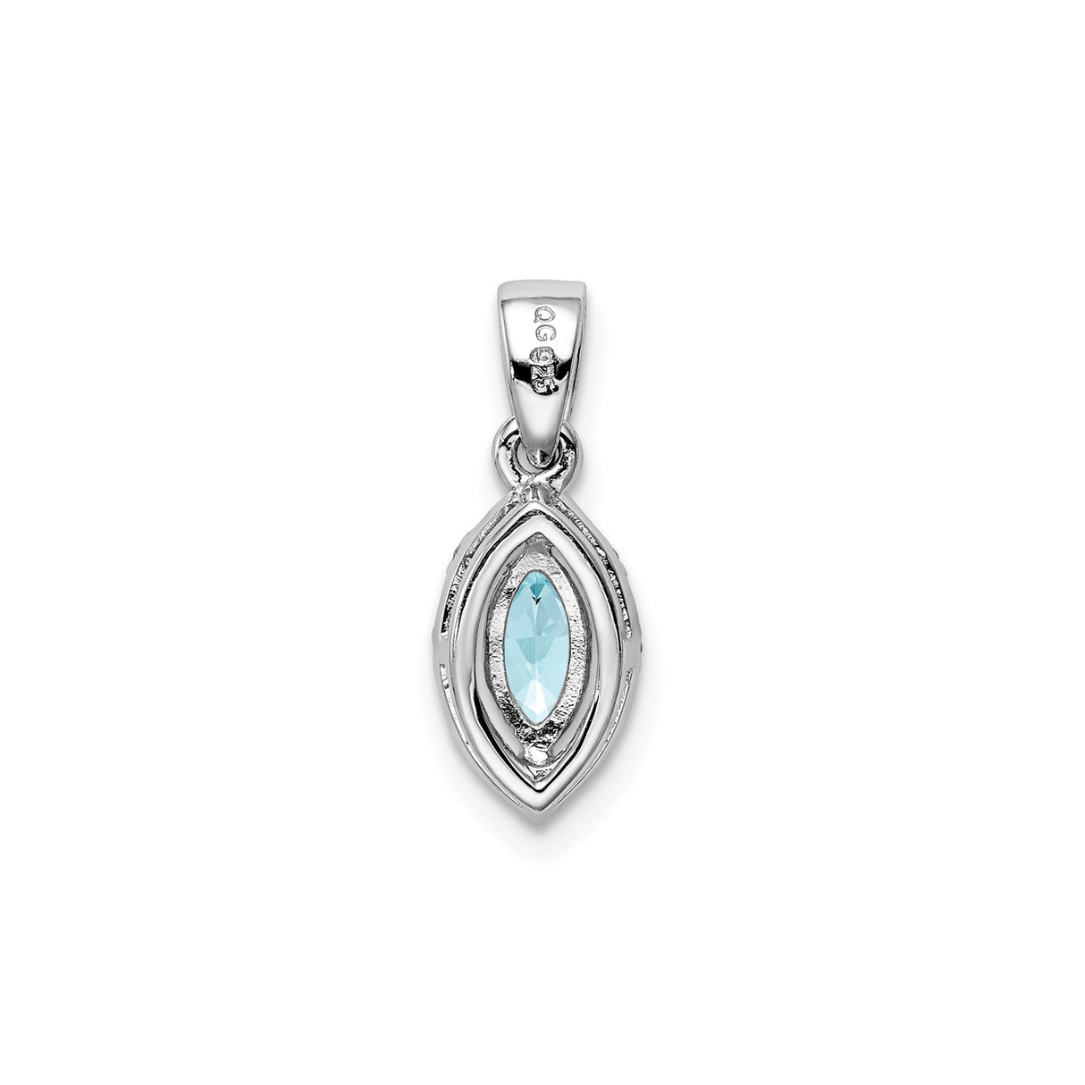 Sterling Silver Pendant with Marquise Cut Aquamarine and Diamond Halo Design