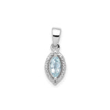 Sterling Silver Pendant with Marquise Cut Aquamarine and Diamond Halo Design
