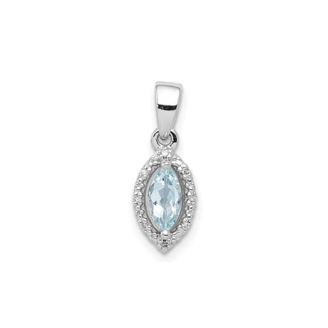 Sterling Silver Pendant with Marquise Cut Aquamarine and Diamond Halo Design