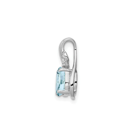 Sterling Silver Pendant with Aquamarine and Diamond, Oval Gemstone and Swirl Bail Design