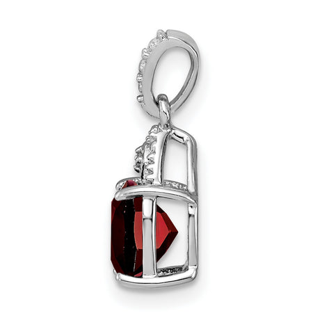 Sterling Silver Pendant with Cushion Cut Garnet and Diamond Accented Bail for Women