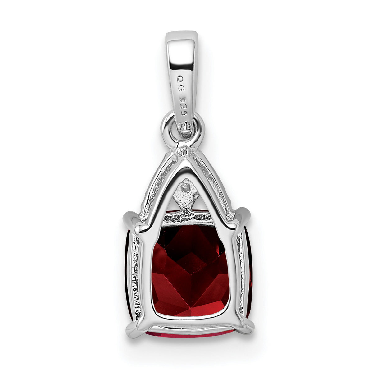 Sterling Silver Pendant with Cushion Cut Garnet and Diamond Accented Bail for Women