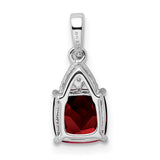 Sterling Silver Pendant with Cushion Cut Garnet and Diamond Accented Bail for Women