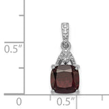 Sterling Silver Pendant with Cushion Cut Garnet and Diamond Accented Bail for Women